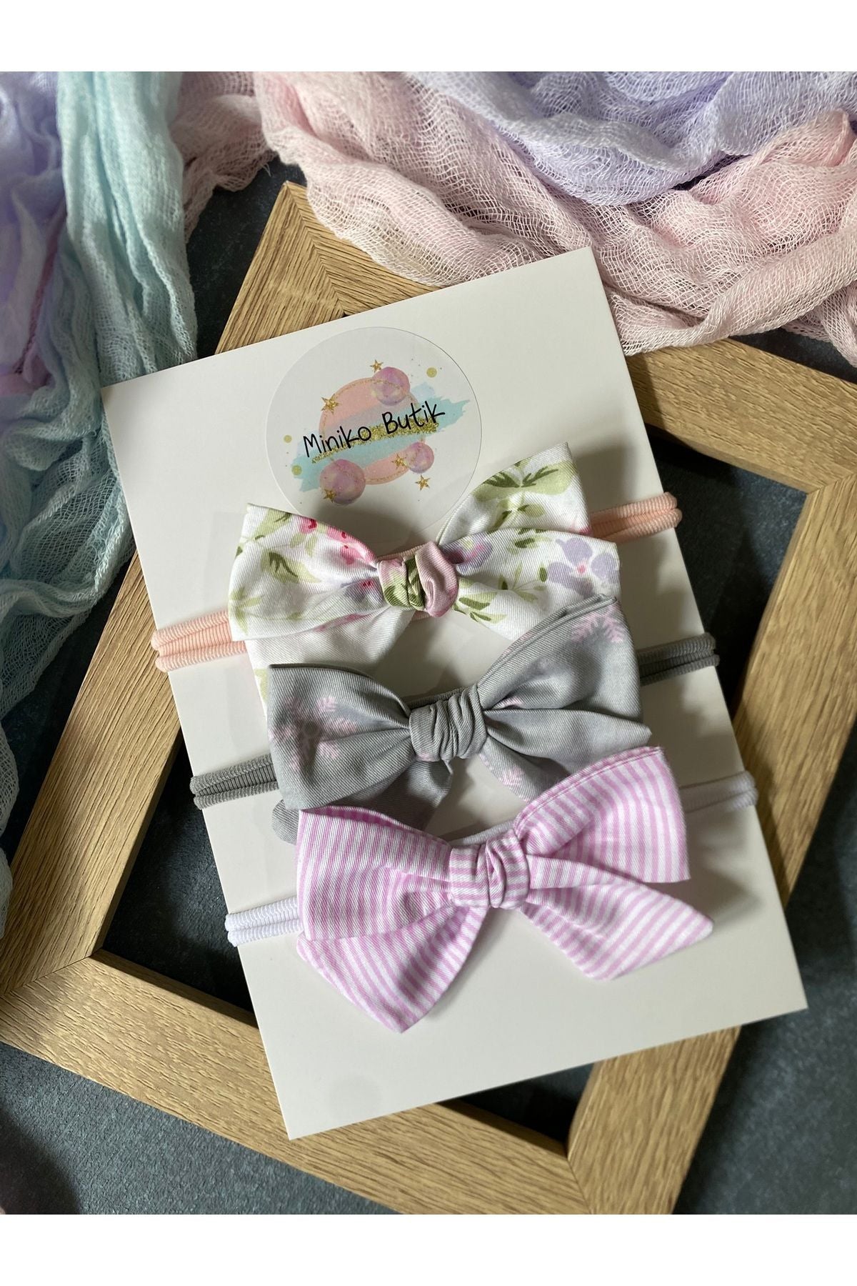 Yenidoğan Uyumlu Pamuk Saten Bebek Saç Bandı 3'lü