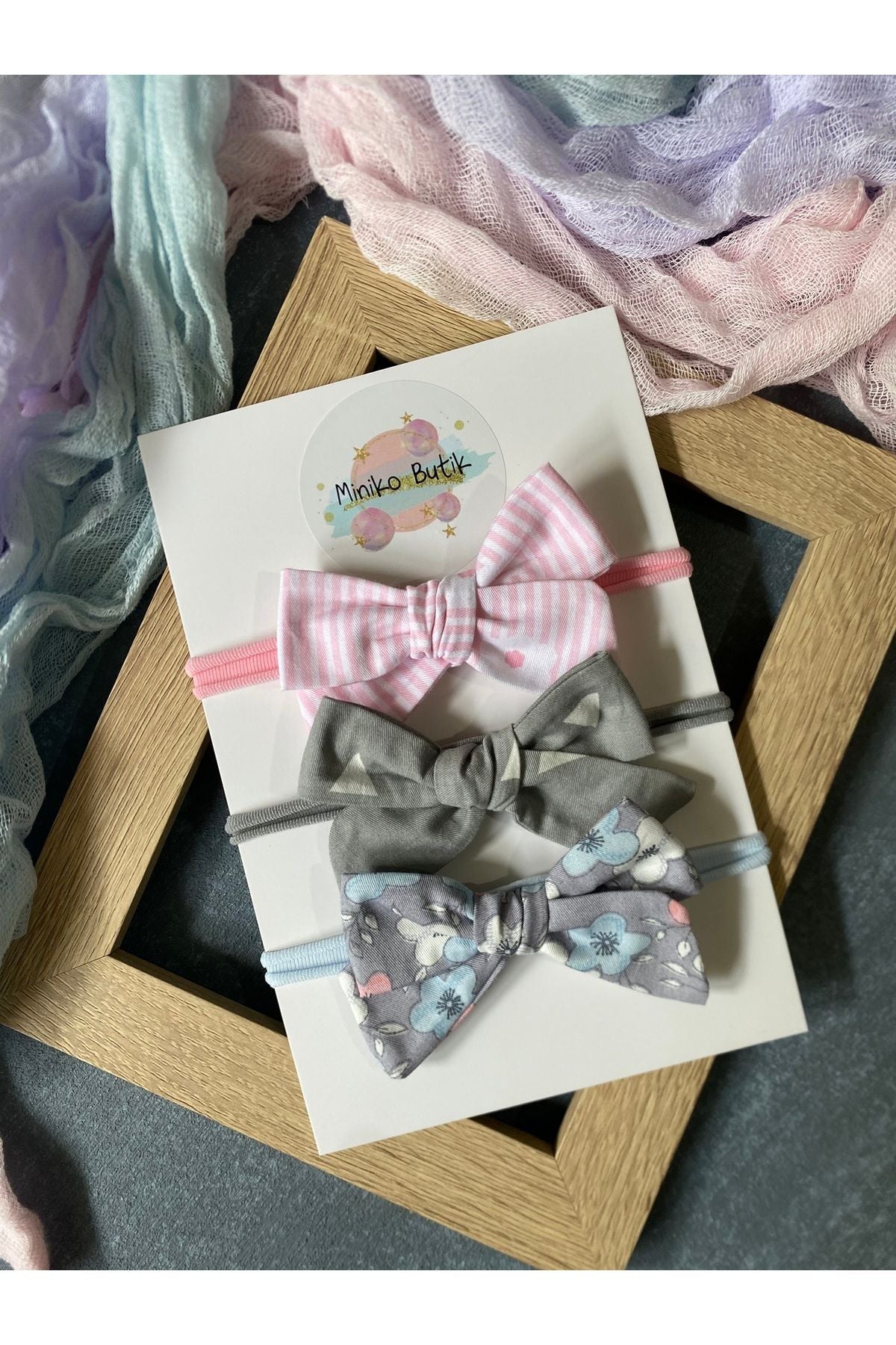 Yenidoğan Uyumlu Pamuk Saten Bebek Saç Bandı 3'lü