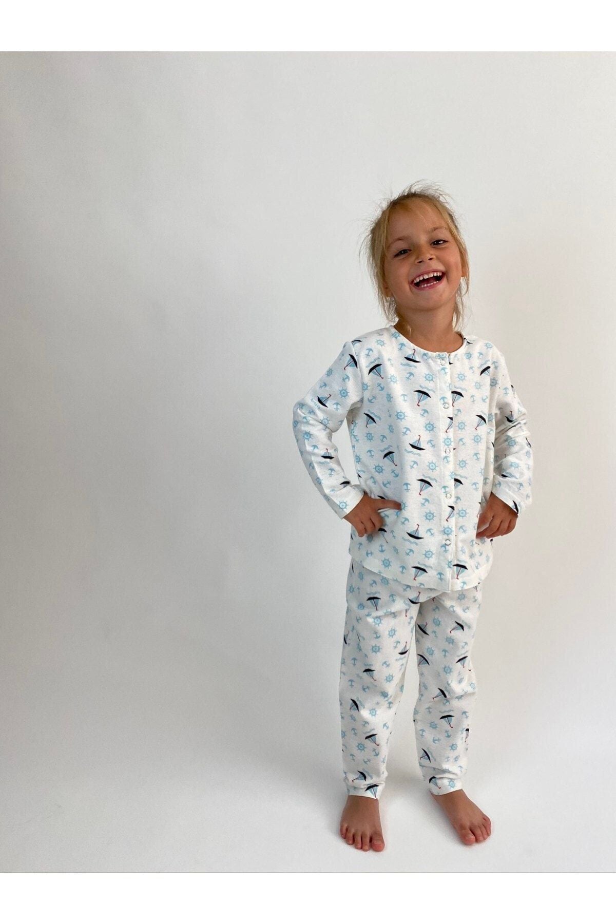Miniko Butik Yelkenli %100 Pamuk Pazen Çocuk Pijama Takımı