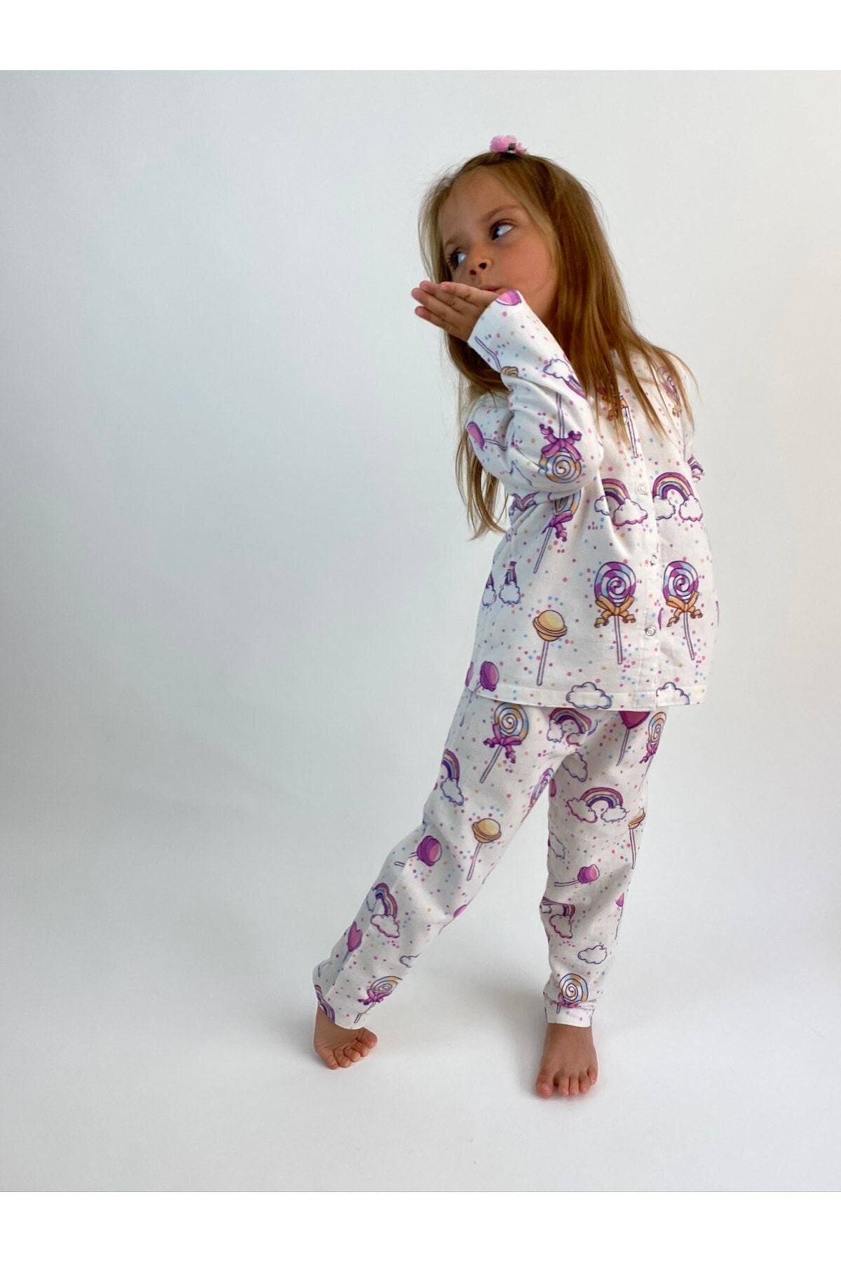 Miniko Butik Lolipop Desenli %100 Pamuk Pazen Çocuk Pijama Takımı