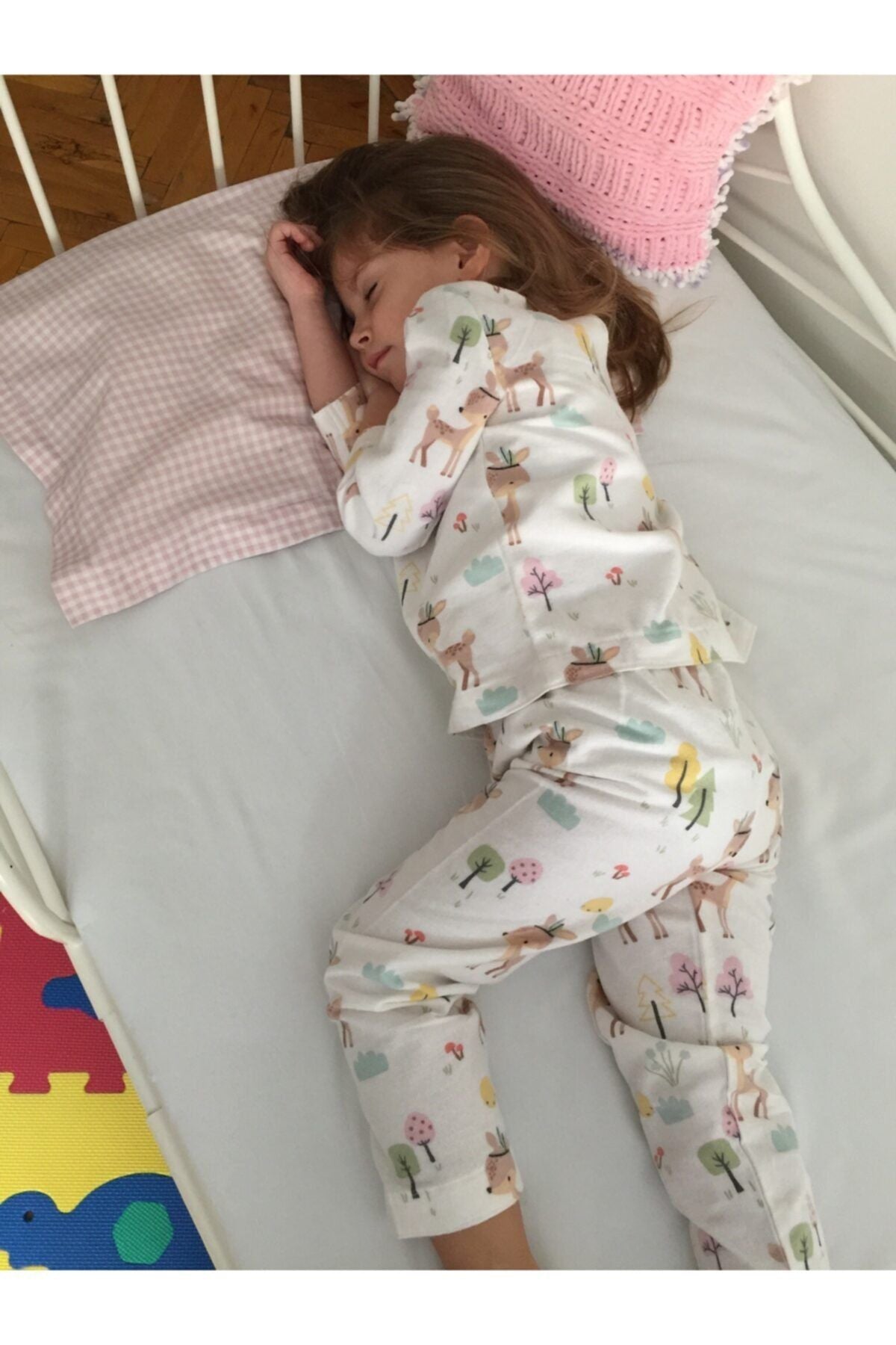 Miniko Butik Bambi Desenli %100 Pamuk Pazen Çocuk Pijama Takımı