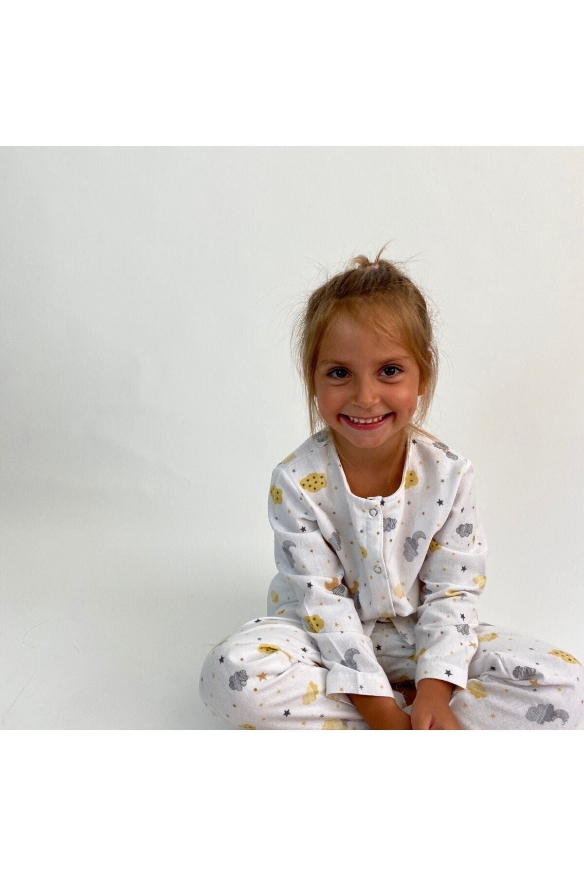 Miniko Butik Bulut Desenli %100 Pamuk Pazen Çocuk Pijama Takımı