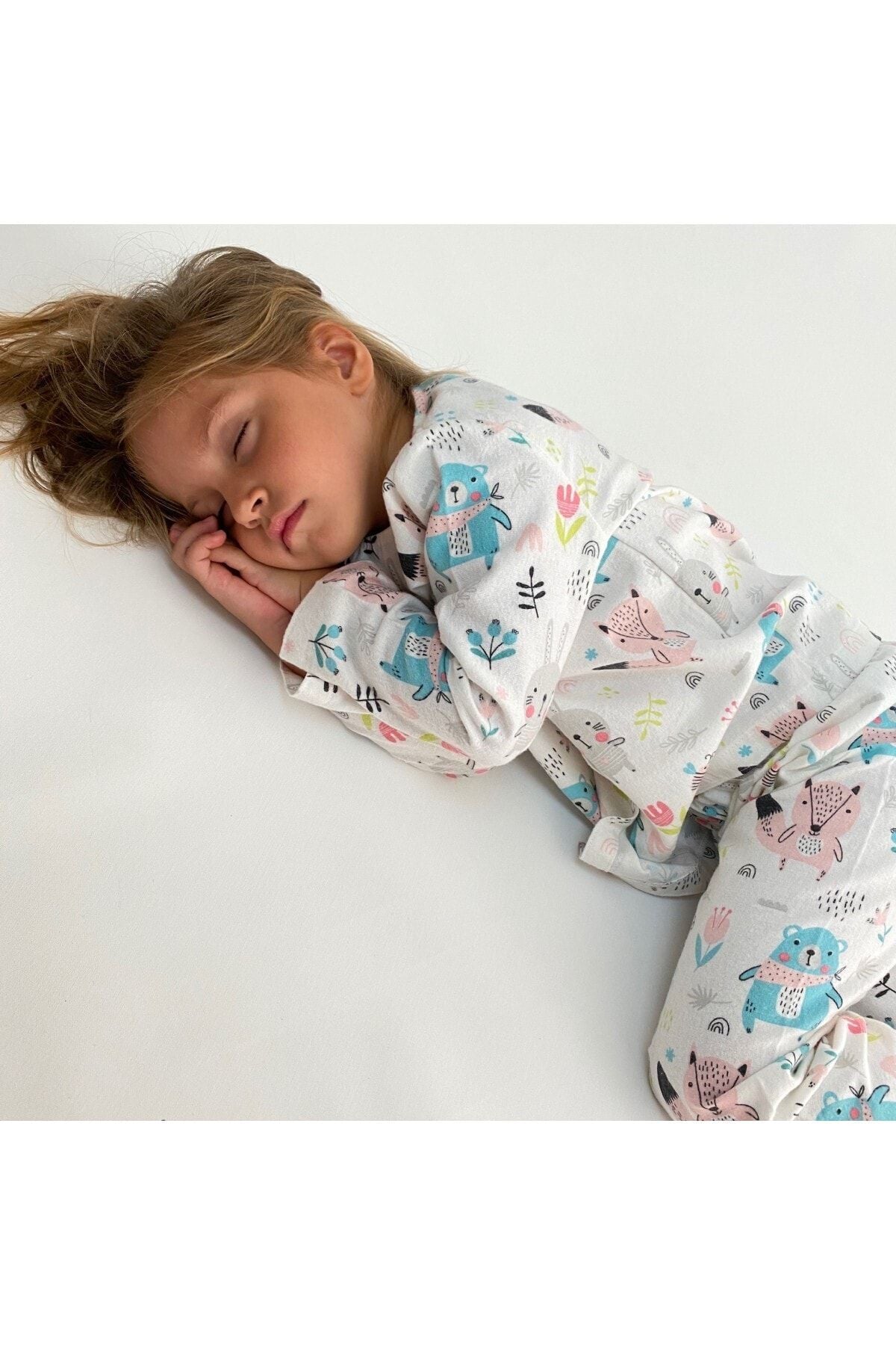 Miniko Butik Renkli Orman Desenli %100 Pamuk Pazen Çocuk Pijama Takımı