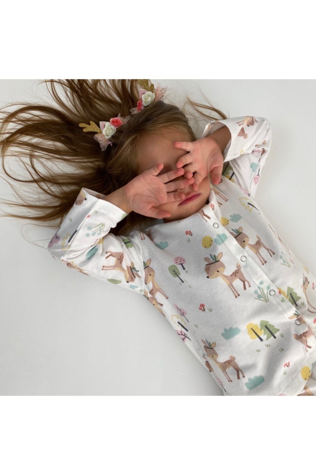 Miniko Butik Bambi Desenli %100 Pamuk Pazen Çocuk Pijama Takımı