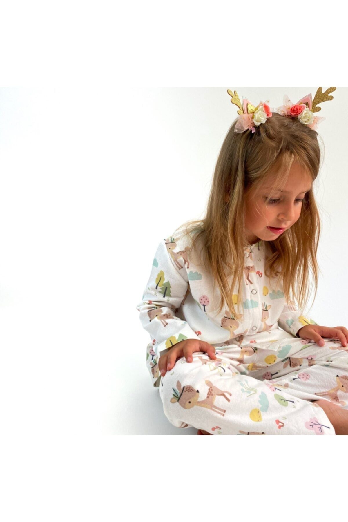 Miniko Butik Bambi Desenli %100 Pamuk Pazen Çocuk Pijama Takımı